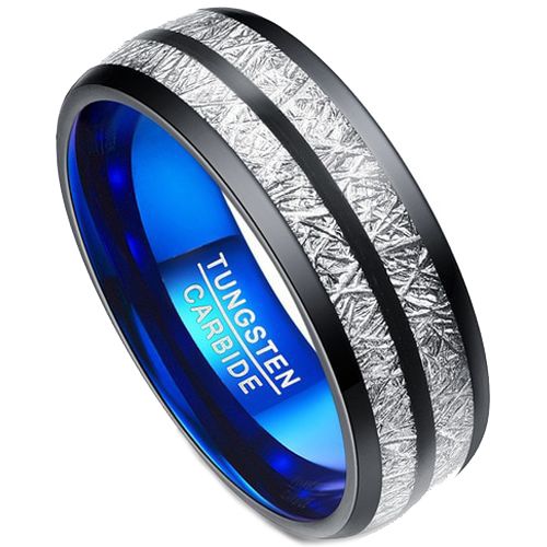 COI Tungsten Carbide Black Blue Meterorite Dome Ring-TG3403AA