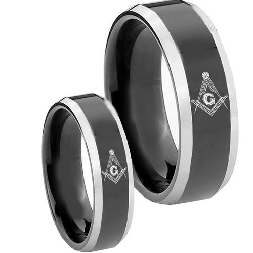 COI Tungsten Carbide Masonic Beveled Edges Ring-TG3558BB