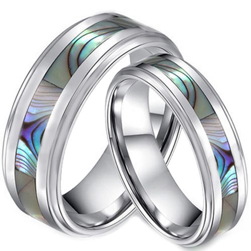 **COI Tungsten Carbide Abalone Shell Step Edges Ring-TG3635