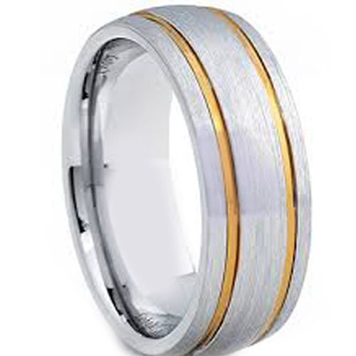 COI Gold Tone Tungsten Carbide Double Grooves Ring-TG3672