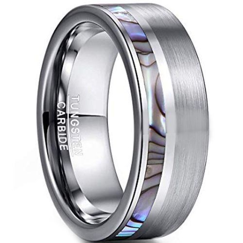 COI Tungsten Carbide Offset Abalone Shell Ring-TG3755