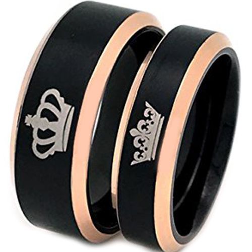 COI Tungsten Carbide Black Rose King Queen Crown Ring-TG4651