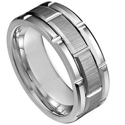 *COI Tungsten Carbide Gold Tone/Silver Tire Tread Brick Pattern Ring-TG3935