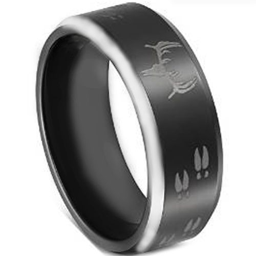 COI Tungsten Carbide Deer Head & Track Beveled Edges Ring-TG4061