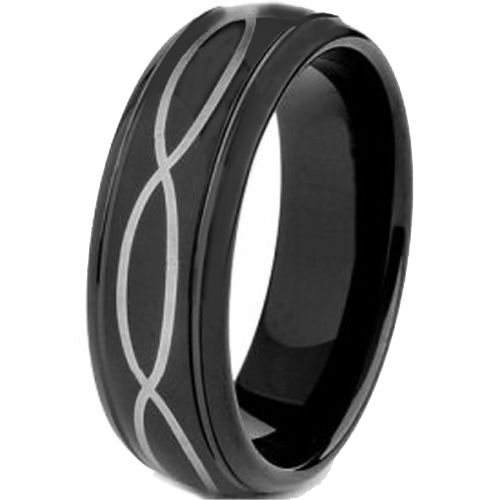 COI Black Tungsten Carbide Infinity Step Edges Ring - TG4534