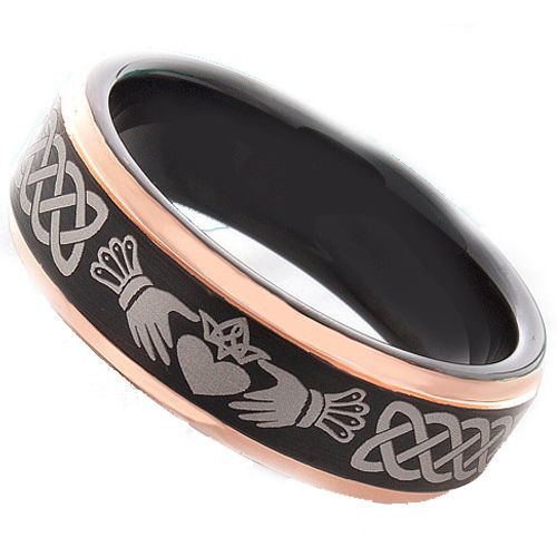 *COI Tungsten Carbide Black Rose Mo Anam Cara Celtic Ring-TG4288