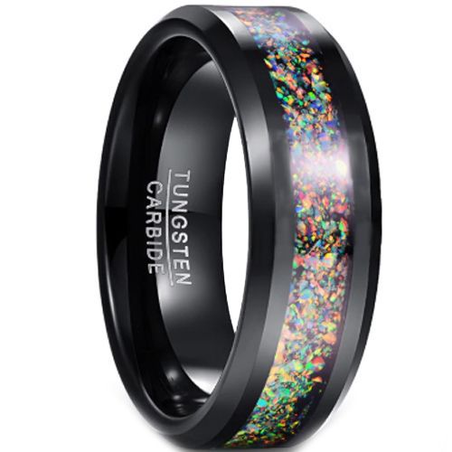 COI Black Tungsten Carbide Crushed Opal Beveled Edges Ring-4352