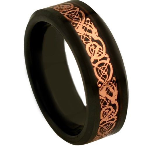 COI Black Tungsten Carbide Rose Dragon Beveled Edge Ring-TG4357