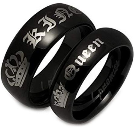 *COI Black Tungsten Carbide King Queen Crown Dome Ring-4533CC