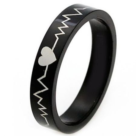 **COI Black Tungsten Carbide Heartbeat & Heart Ring-TG4568CC