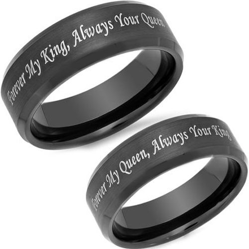 *COI Black Tungsten Carbide King Queen Beveled Edges Ring-TG4580