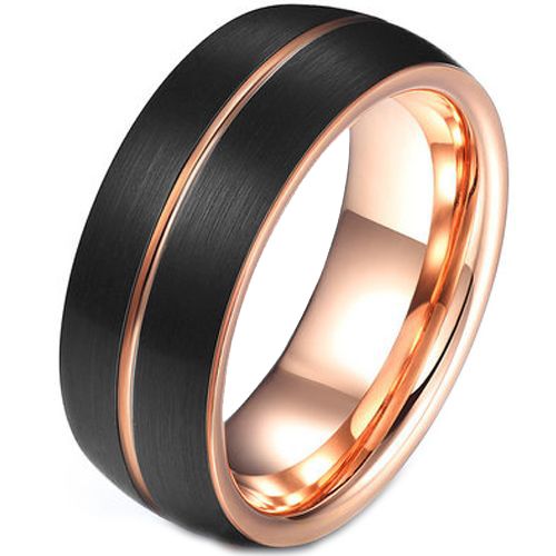 COI Tungsten Carbide Black Rose Center Groove Ring-TG4585