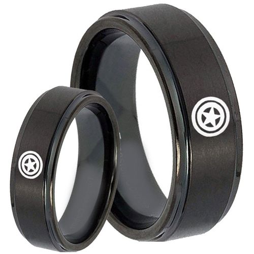 COI Black Tungsten Carbide Captain American Step Edges Ring-4674