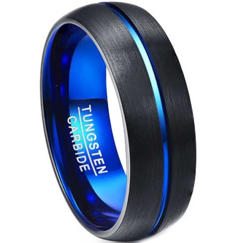 COI Tungsten Carbide Black Blue Center Groove Ring-TG4745