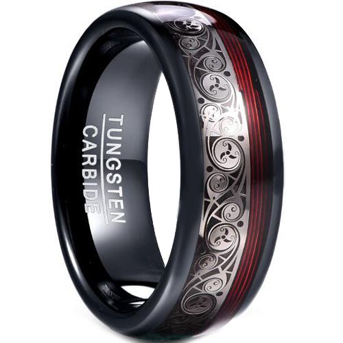 COI Black Tungsten Carbide Celtic Ring With Red/Blue Wire Grooves-5046