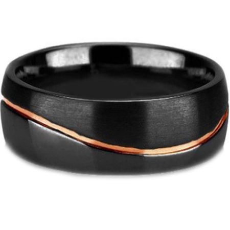 COI Black Tungsten Carbide Gold Tone Groove Ring-TG5108