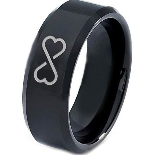 *COI Black Tungsten Carbide Infinity Heart Beveled Edge Ring-5129