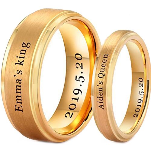 *COI Gold Tone Tungsten Carbide King Queen Ring With Custom Name Engraving-TG5201