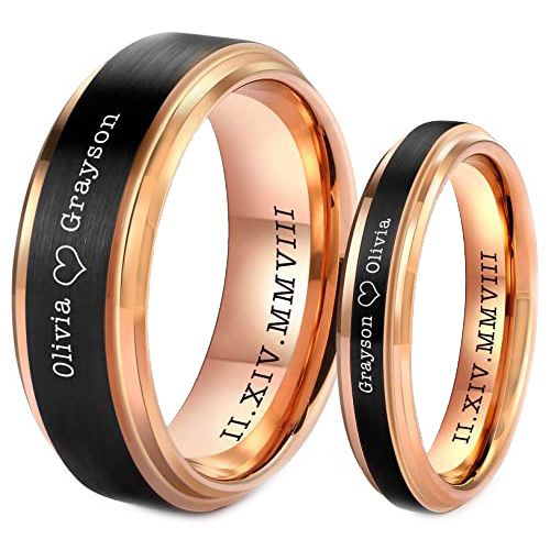 COI Tungsten Carbide Black Rose Custom Names Engraving Ring-TG5205
