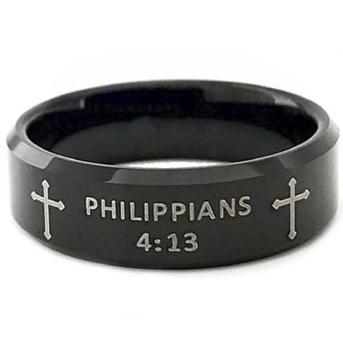 COI Black Tungsten Carbide Cross Ring With Custom Scripture-5418