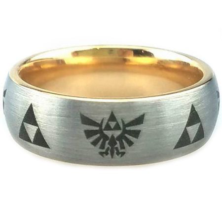 *COI Tungsten Carbide Gold Tone Silver Legend Zelda Dome Court Ring-5445
