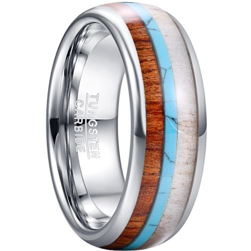 COI Tungsten Carbide Deer Antler Turquoise Wood Dome Court Ring-TG5464