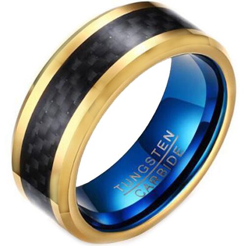 *COI Tungsten Carbide Blue Gold Tone Ring With Carbon Fiber-5465