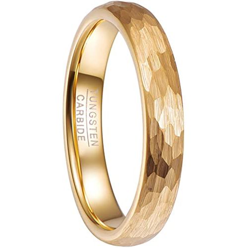 COI Gold Tone Tungsten Carbide 4mm Hammered Ring-5478