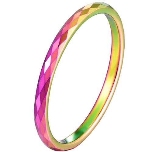 COI Tungsten Carbide Rainbow Color Faceted Ring-5622