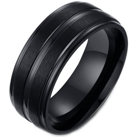 *COI Black Tungsten Carbide Center Groove Ring-TG3406BB