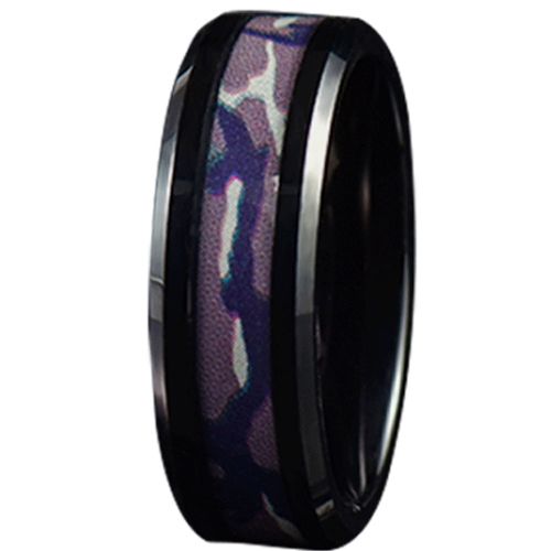 COI Black Tungsten Carbide Camo Beveled Edges Ring-5783