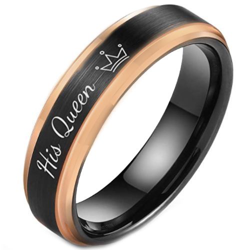 **COI Tungsten Carbide Black Rose His Queen Crown Step Edges Ring-5850