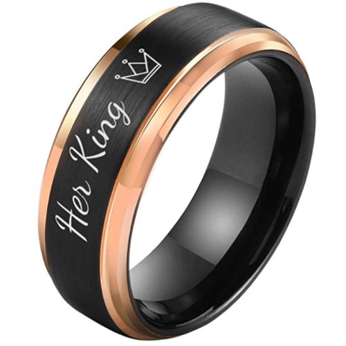 **COI Tungsten Carbide Black Rose Her King Crown Step Edges Ring-5851