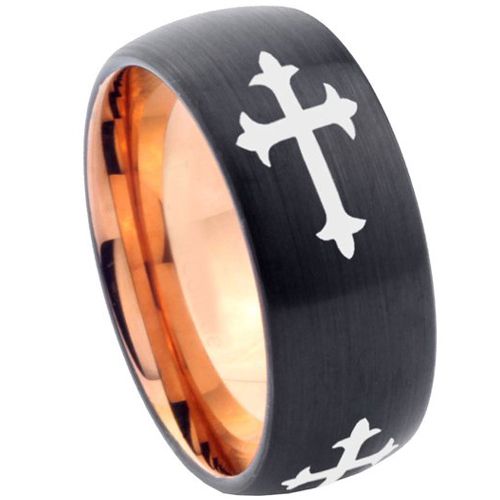 COI Tungsten Carbide Black Rose Cross Dome Court Ring-5853