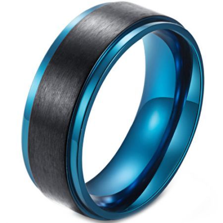 **COI Tungsten Carbide Black Blue Step Edges Ring-6833