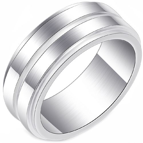 **COI Tungsten Carbide Center Groove Step Edges Ring-7289BB