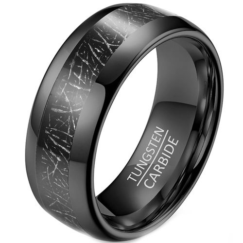 **COI Black Tungsten Carbide Meteorite Dome Court Ring-7445BB