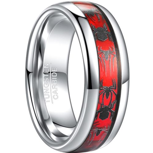 **COI Tungsten Carbide Black Red Spider Dome Court Ring-7480CC