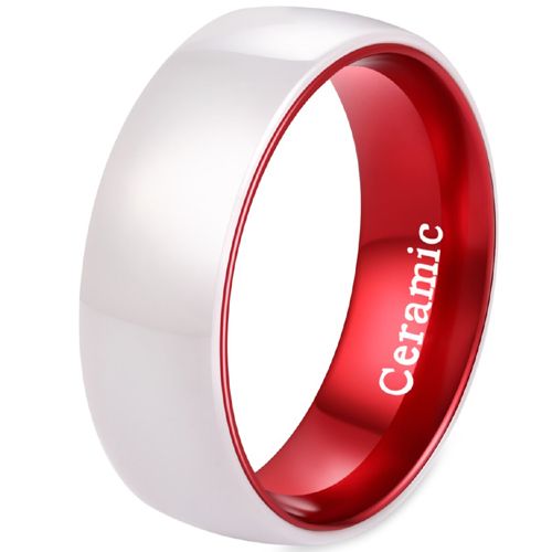 **COI Tungsten Carbide Red White Ceramic Dome Court Ring-7648BB