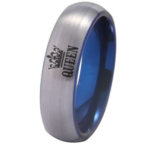 **COI Tungsten Carbide Blue Silver Queen Crown Dome Court Ring-7810DD