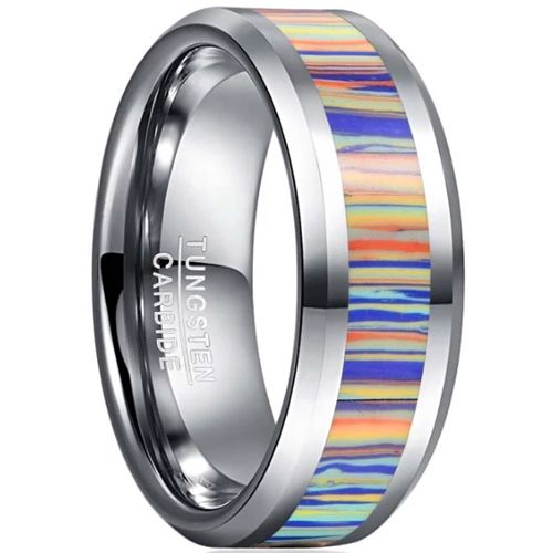 **COI Tungsten Carbide Rainbow Color Camo Beveled Edges Ring-7833DD