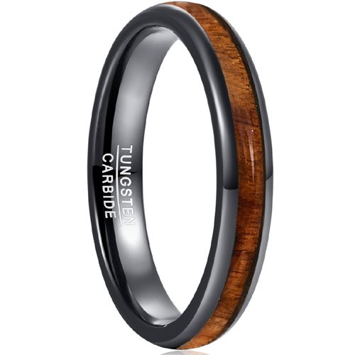 **COI Black Tungsten Carbide Dome Court Ring With Wood-7901DD