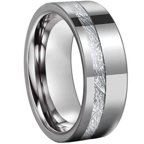 **COI Tungsten Carbide Offset Meteorite Pipe Cut Flat Ring-7948BB