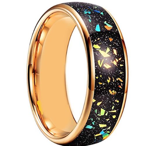 **COI Rose Tungsten Carbide Crushed Opal Dome Court Ring-7956BB