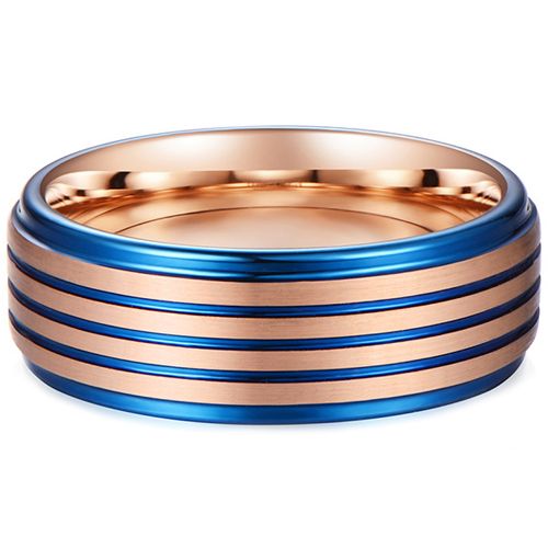 **COI Tungsten Carbide Blue Rose Triple Grooves Step Edges Ring-7994DD