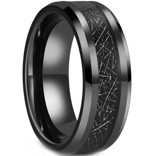 **COI Black Tungsten Carbide Black Meteorite Beveled Edges Ring-8084BB