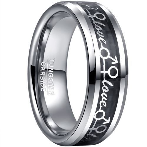 **COI Tungsten Carbide Love Beveled Edges Ring With Black Carbon Fiber-8091BB