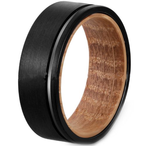 **COI Black Tungsten Carbide Offset Groove With Wood-8101BB
