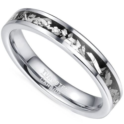 **COI Tungsten Carbide 4mm Meteorite Pipe Cut Flat Ring-8481CC