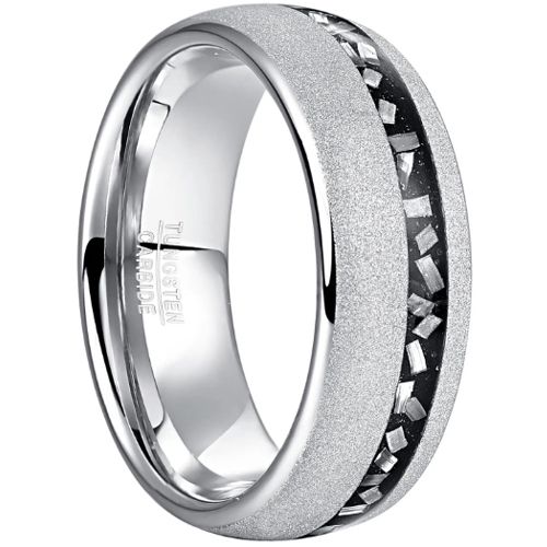 **COI Tungsten Carbide Sandblasted Ring With Meteorite-8765DD